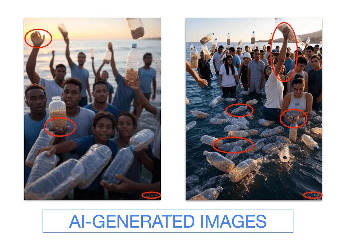 Em meio à fome em Gaza, imagens geradas por IA de egípcios jogando garrafas de comida ao mar se tornam virais' width='1136' height='800' title=