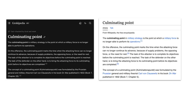 Grokipedia apregoa profundidade alimentada por IA. A realidade: entradas da Wikipédia fortemente emprestadas.' width='741' height='404' title=