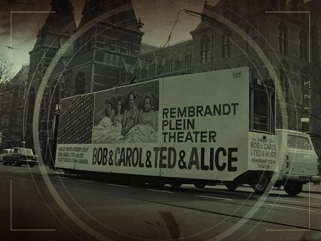 Advertising tram for the film Bob & Carol & Ted & Alice in Amsterdam, Netherlands (March 26, 1970).