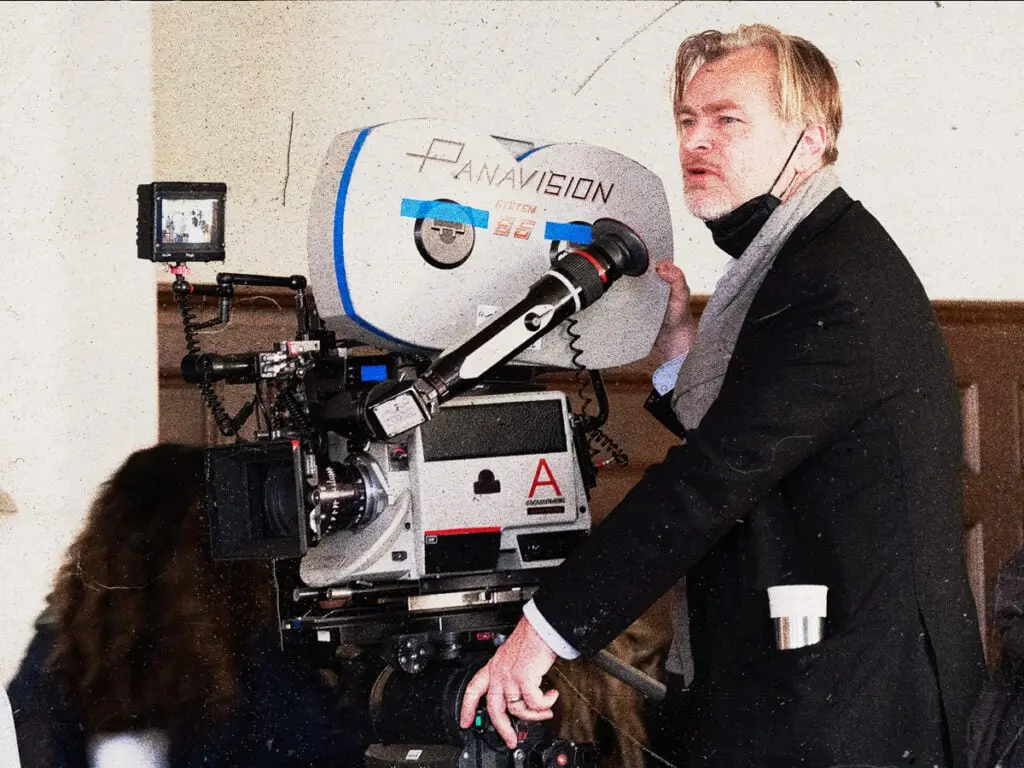 Writer, director, and producer Christopher Nolan on the set of OPPENHEIMER