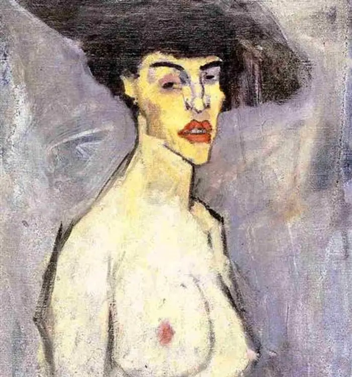 Modigliani Amedee Sketch que está escondido sob nu com um chapéu
