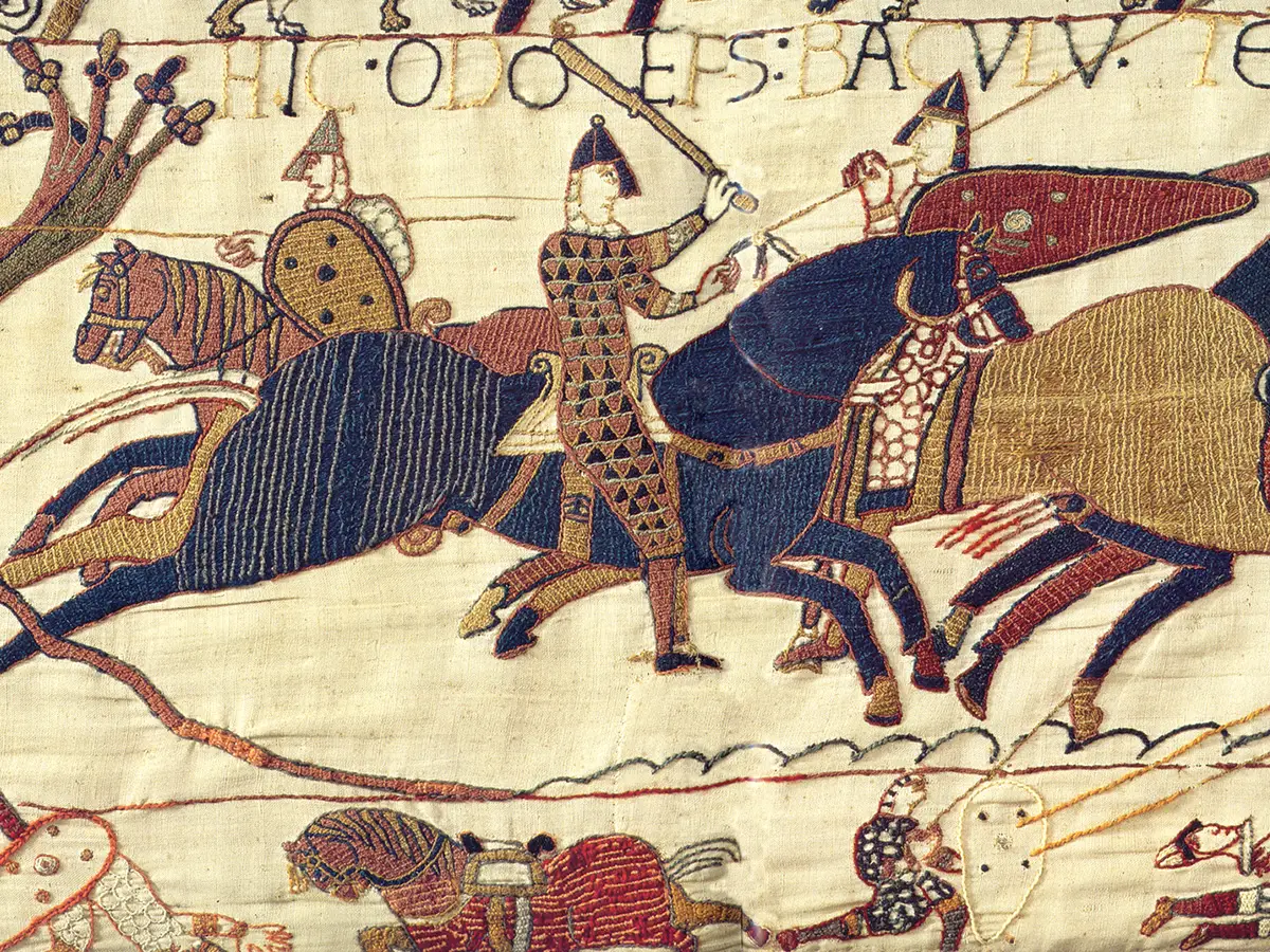 Um pedaço de tapete de parede de Bayeux que foi descoberto na Alemanha