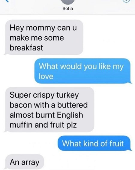 Sophia Bella Pagan's breakfast request to her mother Leah.