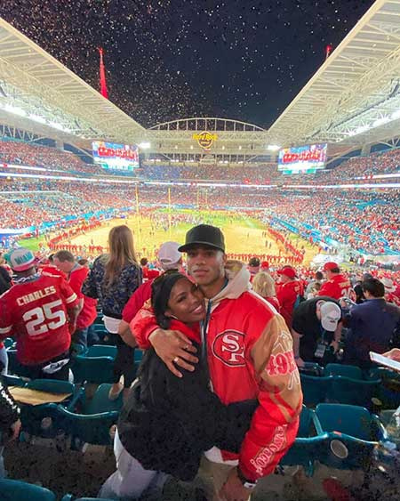 Keith Powers et Ryan Destiny au Super Bowl LIV à Miami.