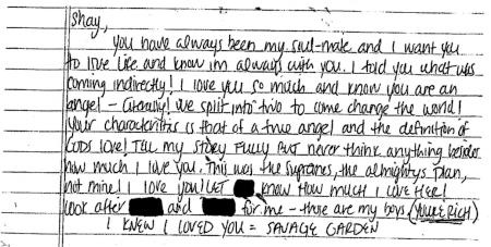 Aaron Hernandez's suicide note that he dedicated to his then-fiancee Shayanna Jenkins