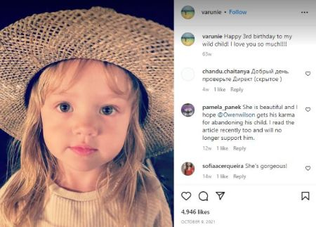 La hija de Owen Wilson, Lyla, con su madre Varunie Vongsvirates a través de Instagram
