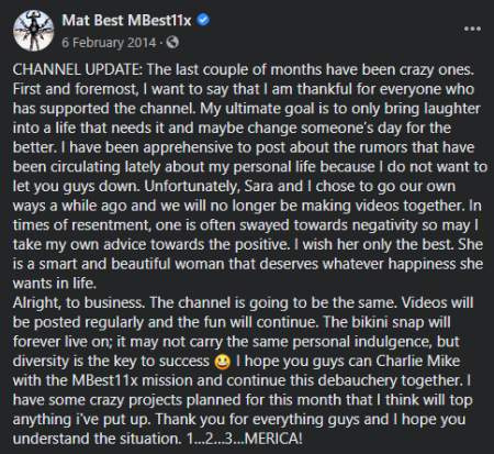   La rottura di Mat Best con Sara Peterson