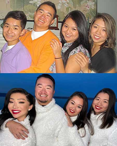   Nikita Dragun e i suoi fratelli, prima (metà superiore) e dopo (metà inferiore) della transizione di genere