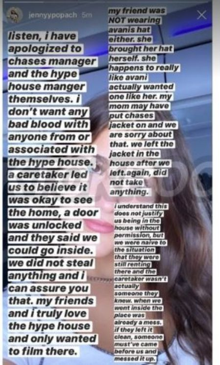   La star di Instagram con più di 200.000 follower Jenny Popach's apology to The Hype House Member.