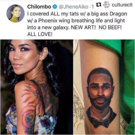 Jhene cobriu sua tatuagem de seu ex-namorado Big Sean após o término