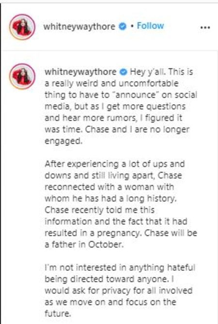 Whitney anunció su ruptura en Instagram