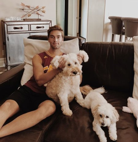 Austin com seus cães de estimação.