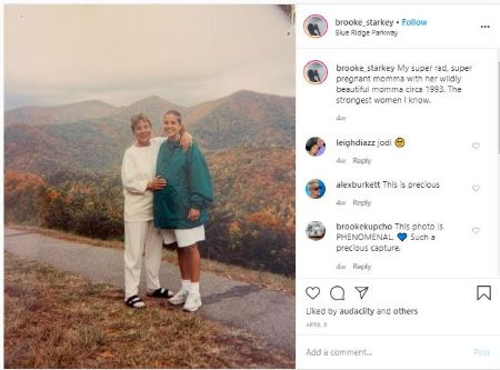 Drew Starkey's pregnant mother Jodi photo with her mother from 1993