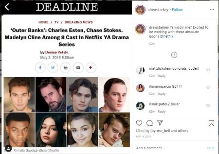 Drew Instagram Post mostrando todos os membros do elenco de Outer Banks