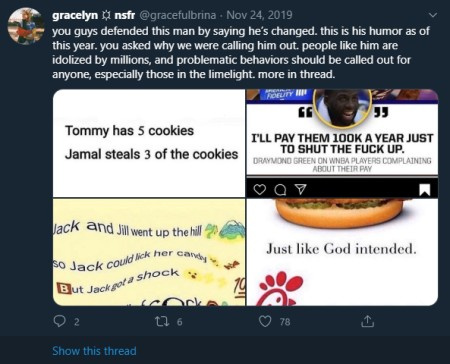 Una publicación que afirma que Griffin es racista y transfóbico.