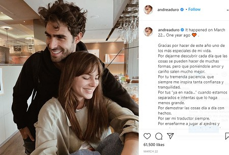 Andrea Duro e seu namorado Juan Betancourt estão juntos há mais de um ano.