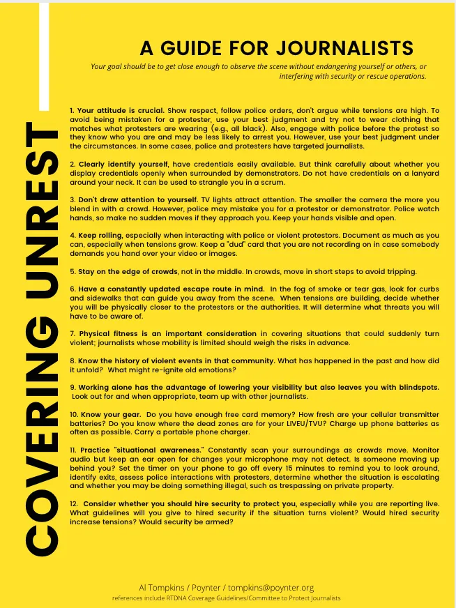 25 diretrizes para jornalistas cobrirem distúrbios com segurança' width='654' height='872' title=