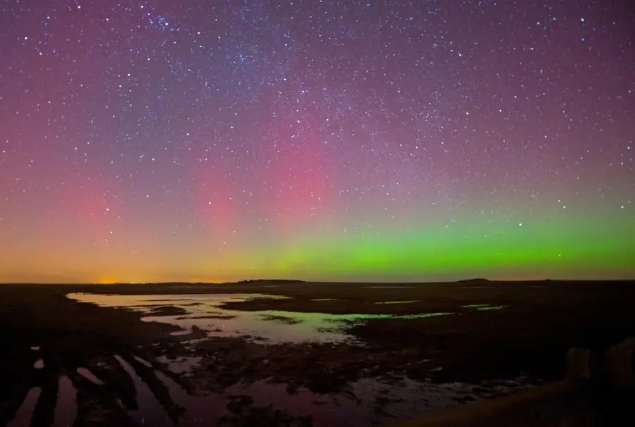 Northern Lights viewed from Cley Marshes Reserve, North Norfolk, England
